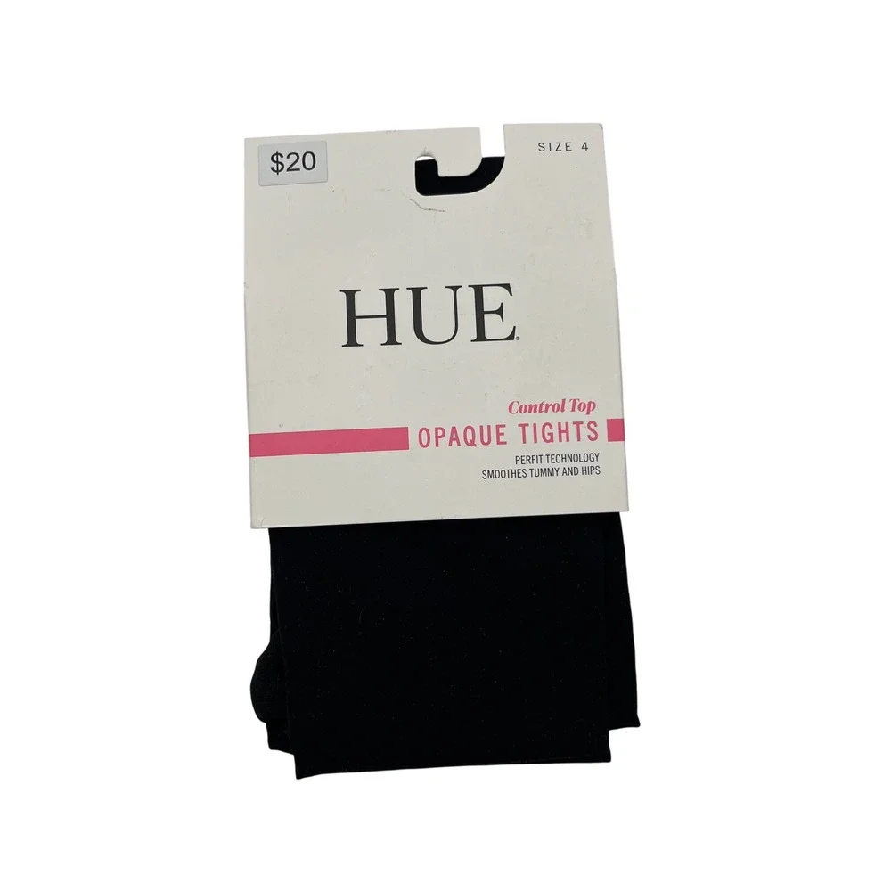 HUE Opaque Tights Women Size 4 Black Control Top Perfit Technology U4590 NEW